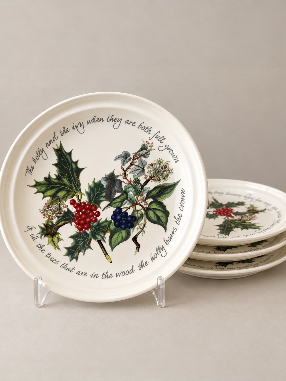 Portmeirion Holly & Ivy Set of 4 Dinner Plates 10” England Christmas